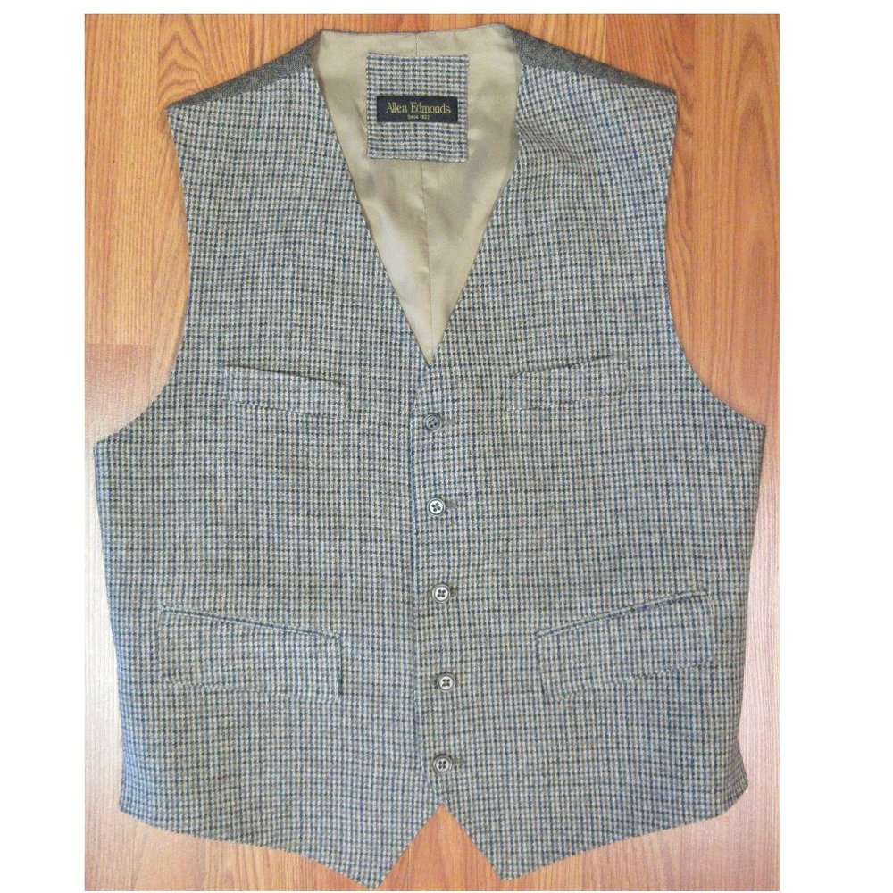 Sz 40 - ALLEN EDMONDS 100% WOOL TWEED VEST - Picture 1 of 6